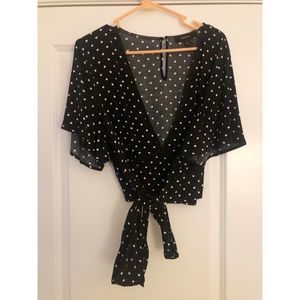 Black and White Polka Dot Cropped Blouse